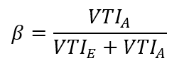 β formula for ventilation index calculation, equation with VTI parameters.