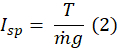 figure-introduction-2 Specific impulse equation \( I_{sp} = \frac{T}{mg} \) formula, propulsion analysis diagram.