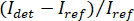 Optical absorption equation (I_det - I_ref)/I_ref for spectroscopy analysis.
