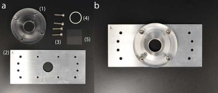 Optical mounting setup diagram with components for spectroscopic measurements assembly.