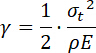 Gamma stress equation γ=(1/2)·(σt^2/ρE), for material science analysis.