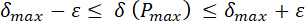 Equation depicting mathematical inequality, featuring delta and epsilon notation.