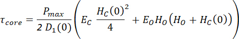 τcore calculation equation; physics formula; energy dynamics; mathematical expression.