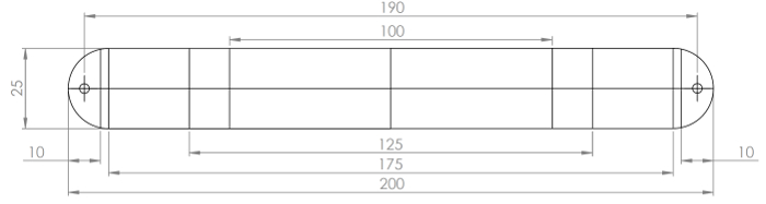 Technical drawing diagram, dimensions labeled, engineering design, linear measurements.