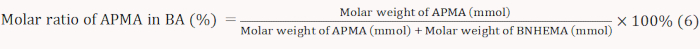 Molar ratio formula for APMA in BA; chemical equation; educational diagram.