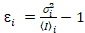 Statistical analysis equation, ε<sub>i</sub>=σ²<sub>i</sub>/(⟨i⟩)<sub>i</sub>−1, used in data variance studies.