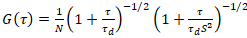 Correlation function equation; G(τ)=1/N(1+τ/τ₀)⁻¹/²; fluorescence correlation spectroscopy.