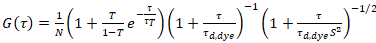 Equation depicting fluorescence correlation spectroscopy analysis formula.