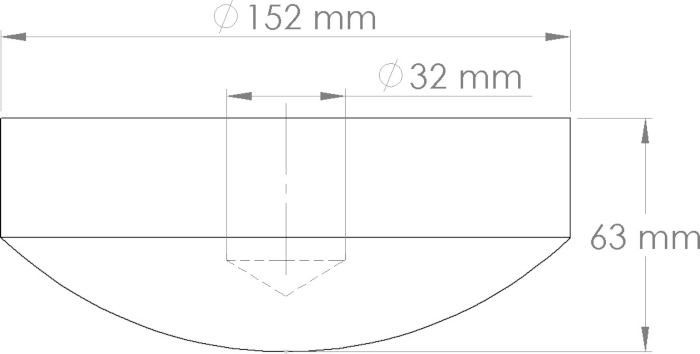 Technical drawing diagram, dimensions of semicircular disc, engineering design.