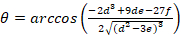 Static structural formula for angle θ; θ=arccos(-2d³+9de-27f/2√(d²-3e)³); equation.