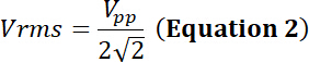 Vrms calculation formula, Vpp/2√2, equation diagram for electrical engineering concepts.