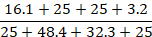 Arithmetic ratio formula; fraction: (16.1+25+25+3.2)/(25+48.4+32.3+25); math calculation.