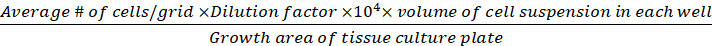 Cell density calculation formula, equation, cell culture analysis, microscopy research, cell counting.