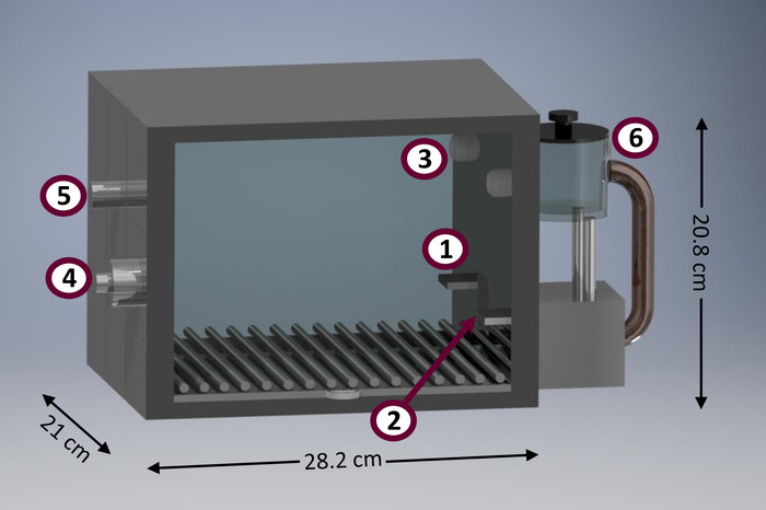 Static equilibrium diagram of an enclosed chamber system with labeled parts and dimensions.