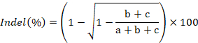 figure-protocol-5 Indel percentage formula; equation for insertion/deletion mutations; genetic analysis applications.