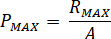 Power formula P<sub>max</sub>=R<sub>max</sub>/A, equation, physics calculation, efficiency analysis.