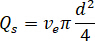 Fluid flow equation, \(Q_s = v_e \pi \frac{d^2}{4}\), illustrating cross-sectional area calculation.