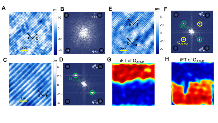 figure-results-4 Atomic scale imaging, Fourier transform diagrams, and inverse Fourier transform analysis results.