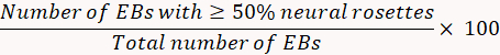EBs differentiation efficiency formula, ratio calculation, percentage, neural rosettes quantification.