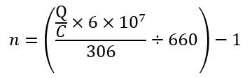 Equilibrium formula, n = (Q/C × 6×10^7 / 306 ÷ 660) - 1, scientific calculation method.