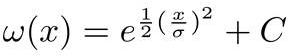 Gaussian function equation ω(x)=e^(1/2)(x/σ)^2 + C; mathematical formula; educational.