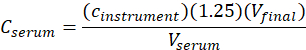 figure-protocol-1 Serum concentration equation diagram: C_serum=((c_instrument)(1.25)(V_final))/V_serum