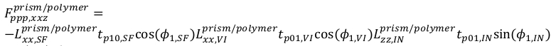 Prism/polymer interaction equations; highlighting refractive index analysis and optical properties.