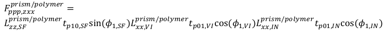 Prism/polymer interface formula, optical spectroscopic analysis, equation for light interaction.