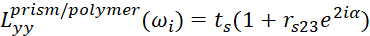 Static equilibrium equation for prism/polymer optic setup; formula: L<sub>yy</sub><sup>prism/polymer</sup>(ω<sub>i</sub>)=t<sub>s</sub>(1+r<sub>s23</sub>e<sup>2iα</sup>).