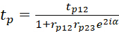 Equation of photon transmission coefficient \( t_p \) with exponential term; mathematical analysis.