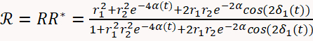 Mathematical equation for optical reflection; includes variables r1, r2, α(t), δ1(t).
