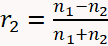 Snell's Law formula for reflection coefficient calculation in optics, equation, r2=(n1−n2)/(n1+n2).