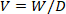 Volume formula V=W/D, diagram illustrating work divided by density calculation.