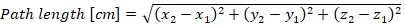 Path length equation in 3D space; formula for distance measurement in coordinate geometry.