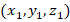 Coordinates notation formula (x1, y1, z1) for 3D space; mathematical concept.