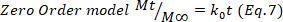 Zero order model formula, \( M_t/M_\infty = k_0 t \), equation for kinetics analysis.