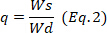 Equation showing q = Ws/Wd for calculating specific water content.