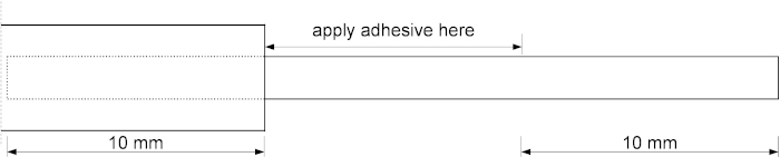 Adhesive application diagram, 10mm spacing, shows measurement for precise glue placement.