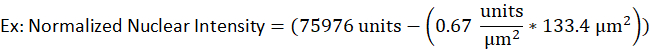 Normalized nuclear intensity equation; formula for intensity calculation; scientific calculation.