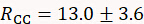 Equation: RCC=13.0±3.6, symbol. Scientific measurement, possible data analysis result.