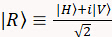 Quantum superposition formula |R⟩=(|H⟩+i|V⟩)/√2, quantum mechanics concept