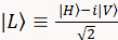 Quantum state equation diagram, linear polarization basis, quantum mechanics formula, |L⟩=(|H⟩−i|V⟩)/√2.
