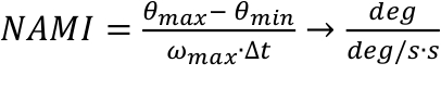 wzór NAMI, θmax-θmin nad ωmaxΔt, diagram, analiza kinematyczna, obliczanie ruchu kątowego.