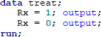 SAS data step programming, code snippet, data manipulation, variable assignment, Rx output.
