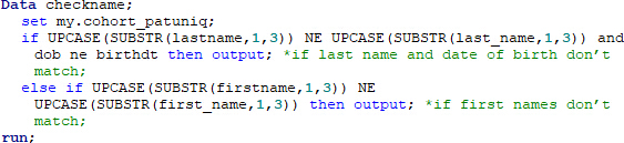 Data validation script, text-based; checks name and birth date in a database for consistency.