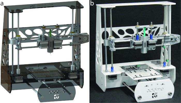 figure-protocol-1 3D printer assemblies for experimental setup comparison; design structure and hardware focus.