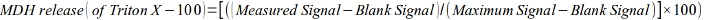 figure-protocol-2 MDH release formula with Triton X-100 for signal analysis in biochemical experiment, equation displayed.