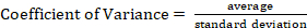 Coefficient of Variance equation, average over standard deviation, educational formula.
