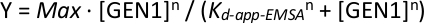 Equation for binding affinity in biochemical analysis, Y=Max*[GEN1]^n/(Kd-app-EMSA^n+[GEN1]^n).