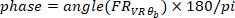 Phase calculation formula, phase=angle(FRVRθb)×180/pi, equation.